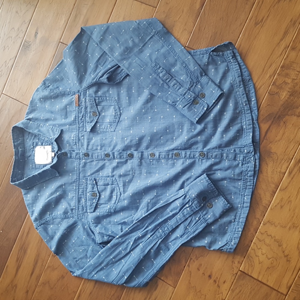 Bench Women's White Arrow Denim Style Blue Button Down 100% Cotton Size XL